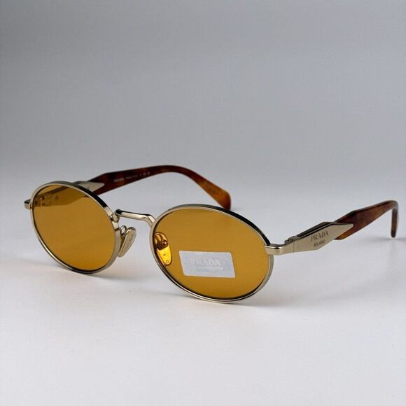 NEW Prada PR65ZS ZVN02Z Pale Gold Orange Oval Metal Unisex Sunglasses - Picture 9 of 13